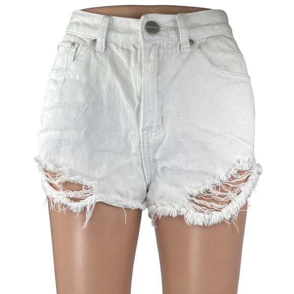 Superdown White Distressed Raw Hem High Waisted Denim Jeans Cutoff Shorts Sz 26 - Picture 1 of 5